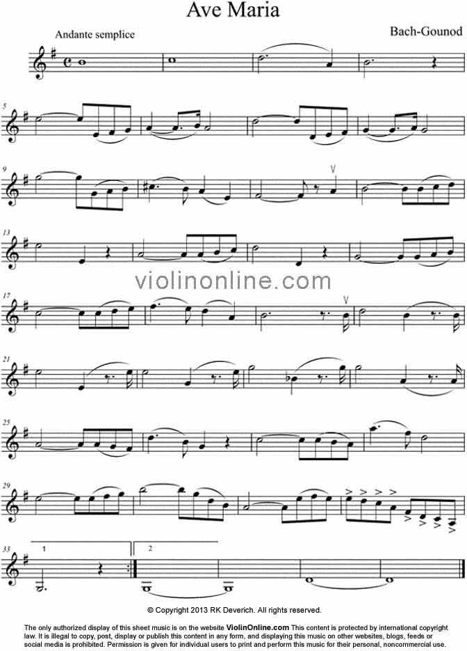 Violin Online Violin Music - Ave Maria from a by J. S.